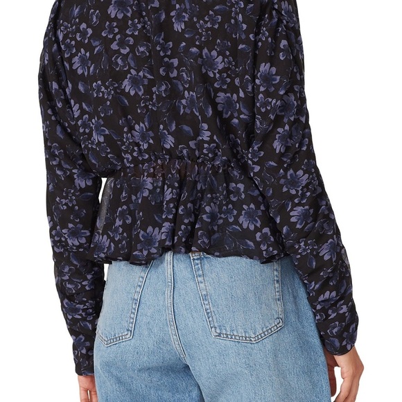 MISA Los Angeles Kesara Top XS Navy Floral Peplum Blouse NWOT Cropped - Picture 6 of 12